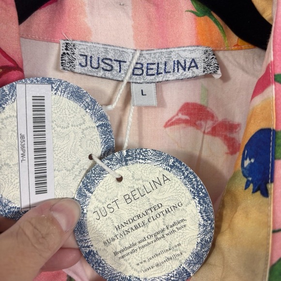 Just Bellina Dress Women's Large 100% Cotton Handcrafted Floral Bright NEW - Picture 7 of 11